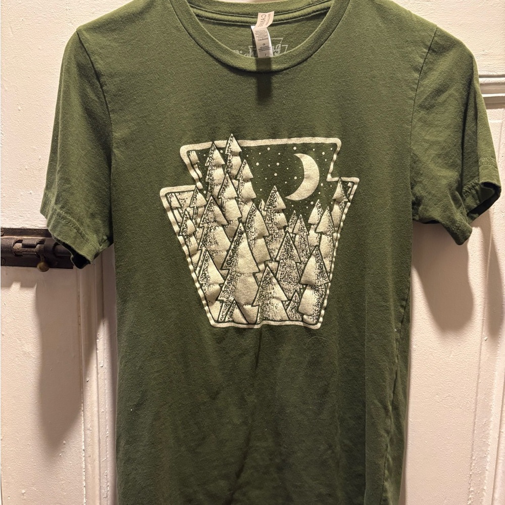 Olive Green Short Sleeve Tee with Nature Graphic - Pennsylvania PA Logo